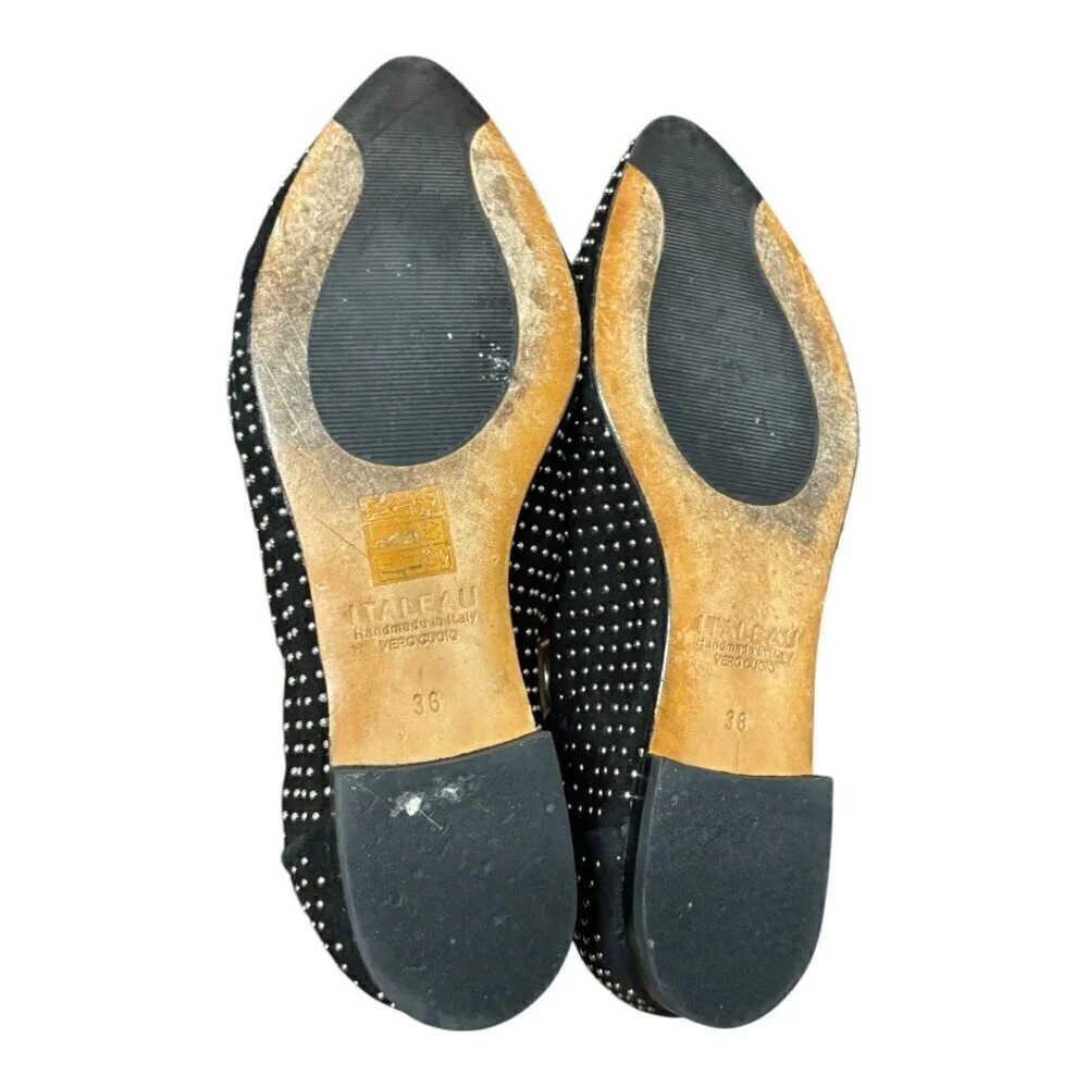 Italeau Shoes Women's‎ Size EU 36 US 5.5 Suede Studded Flats Black